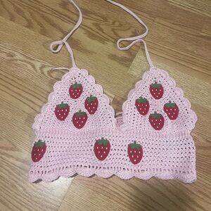 Pink Crochet Strawberry crop top